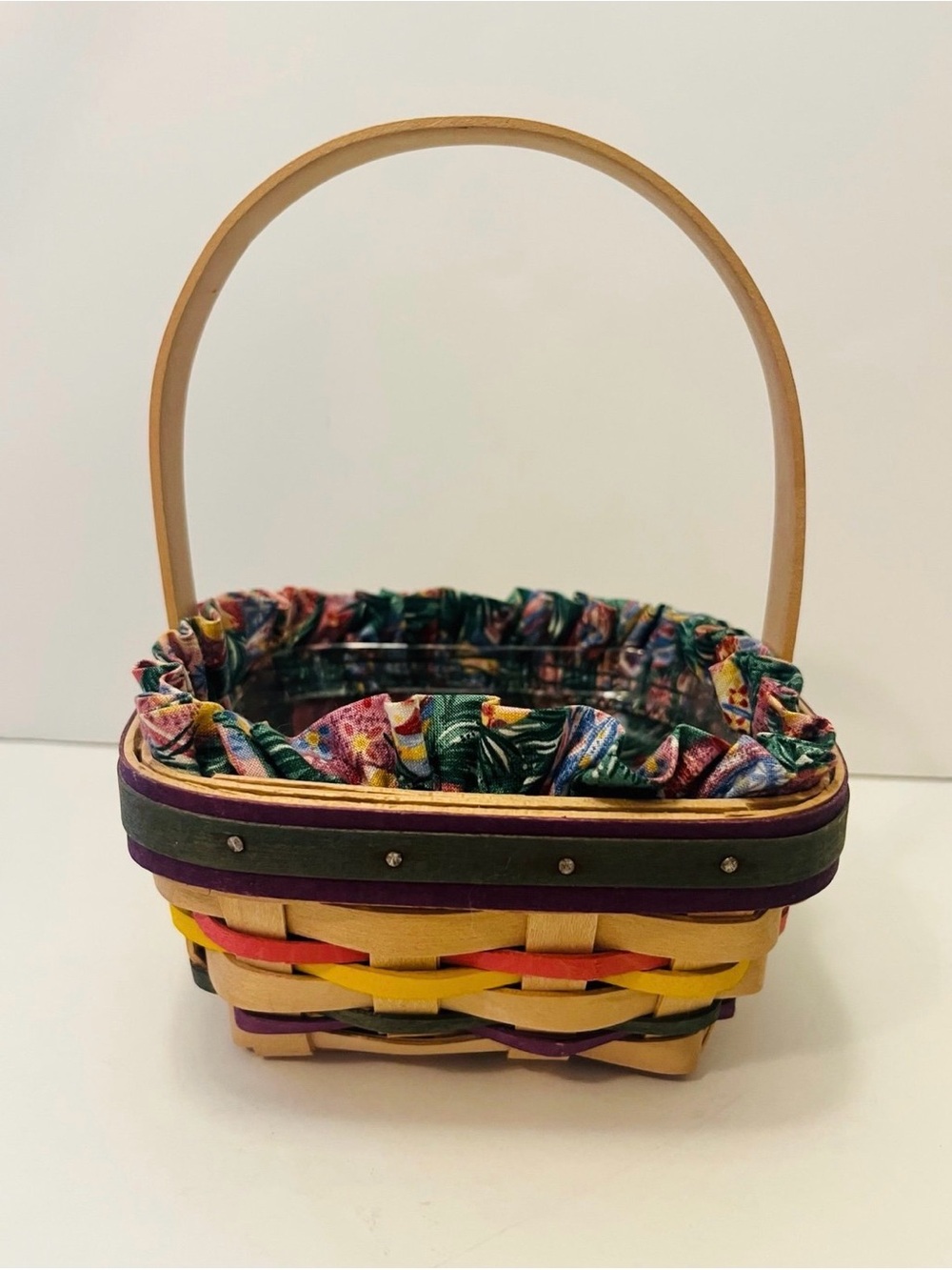 Longaberger Small Square Easter Basket with Easter Egg Liner Insert Vintage 1998